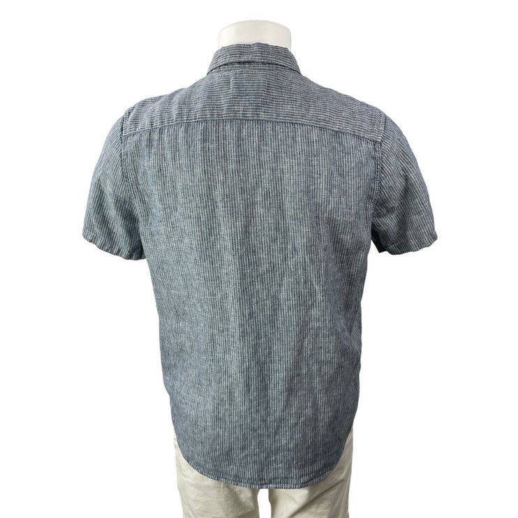 Everlane 100% Linen Blue White Short Sleeves Pinstriped Button Down Shirt Top M