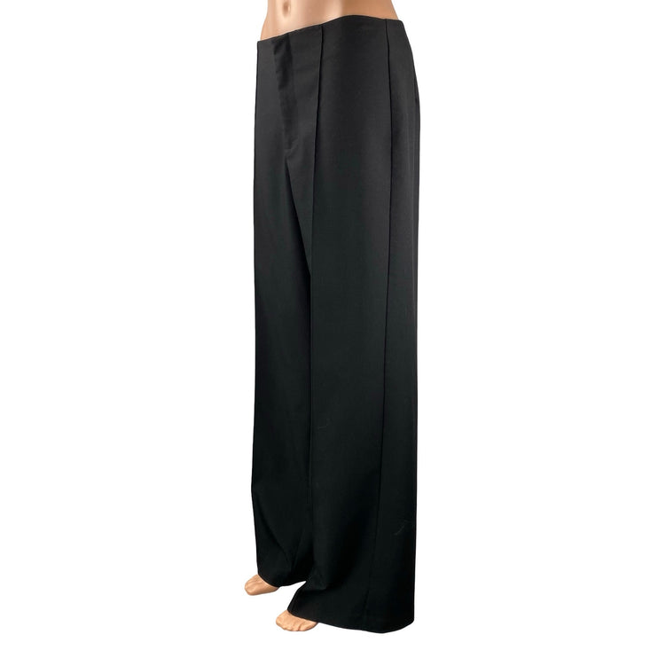 Zara Black High Waist Pleated Straight Palazzo Wide Leg Trousers Dress Pants M