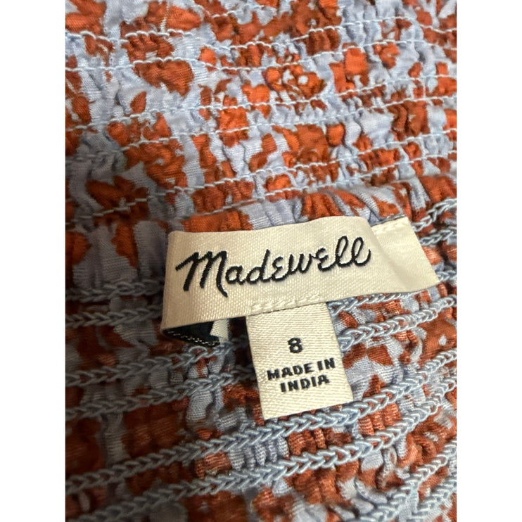 Madewell Women's Multicolor Floral Smocked Short Sleeve Button Up Blouse Top 8