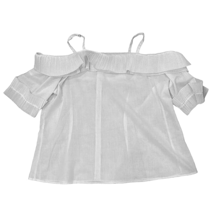 Ashley Stewart White Ruffle Pleated Square Cold Shoulder Tunic Blouse Top Sz 18