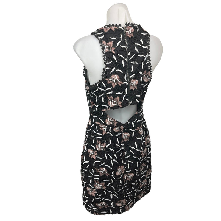 Aidan Mattox Black Floral Lace Embroidered Open Back Sleeveless Bodycon Dress 8