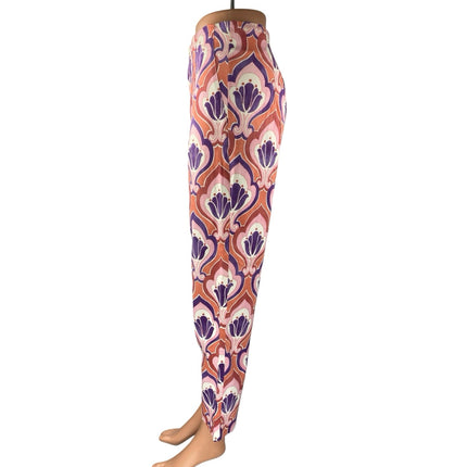 Zara Pink Multicolor Printed High Waist Straight Leg Slim Fit Trousers Pants 6