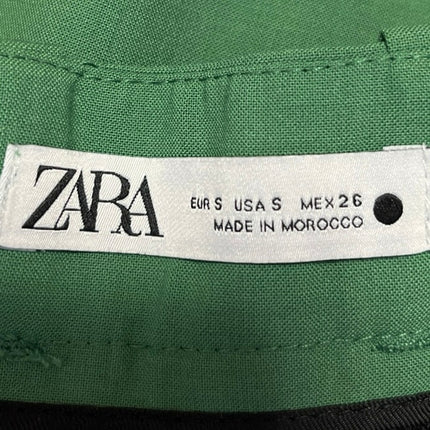 Zara Women's Green Wool Straight Wide Leg High Rise Trousers Dress Pants Size S