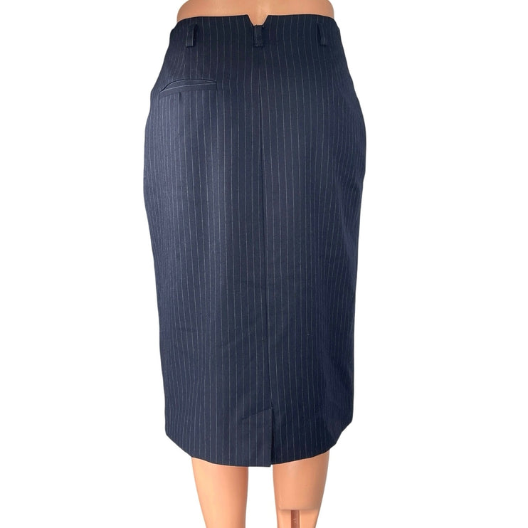 Paul Stuart Women's Blue Wool Pinstripe Knee Length Straight Pencil Skirt Size S