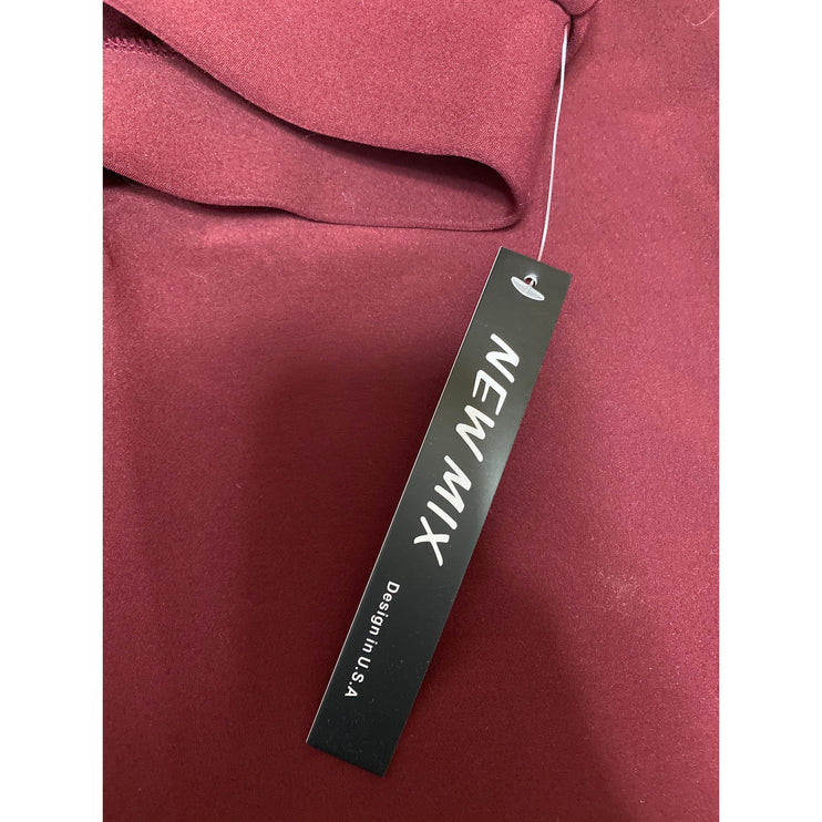 NEW New Mix Red High Waisted Elastic Band Career Slit Midi Pencil Skirt Size M