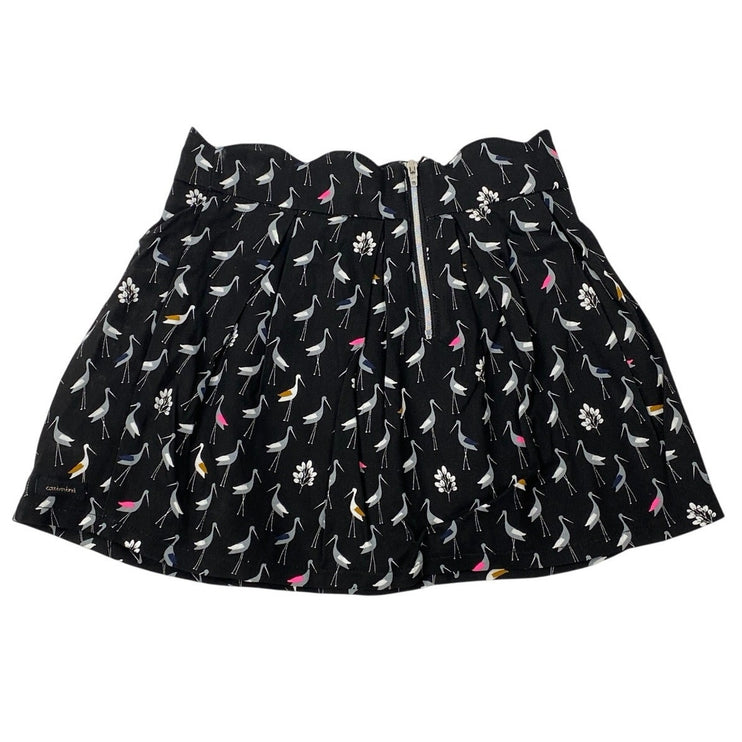 Catimini Girl's Black Hummingbird Pleated Mini Flare Skater A-Line Skirt Size 4