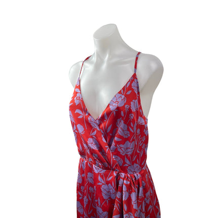 Lovers and Friends Kamala Red Floral Satin Sleeveless Drape Mini Sheath Dress M