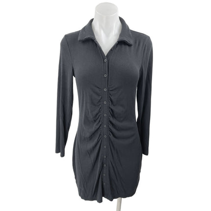 Abercrombie & Fitch Black Ruched Button Up Long Sleeve Mini Polo Sweater Dress M