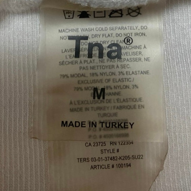 Aritzia TNA Women's White Knit Shorts Sleeve Crew Neck Crop Tee T-Shirt Top Sz M
