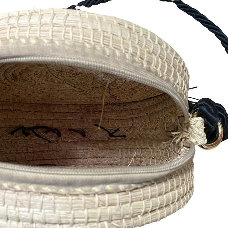 Women's Beige Fringe Tassel Rope Strap Crossbody Straw Summer Round Handbag OS