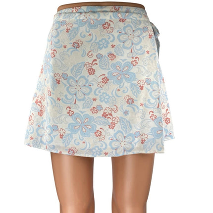 Aritzia Sunday Best White Floral Tie Waist Mini Wrap A-Line Skirt Skort Size XS