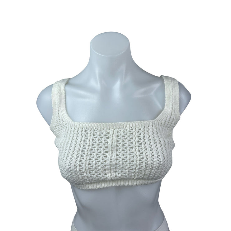 Anthropologie Women's White Crochet Summer Bralette Crop Cardigan Set Top Sz S/M