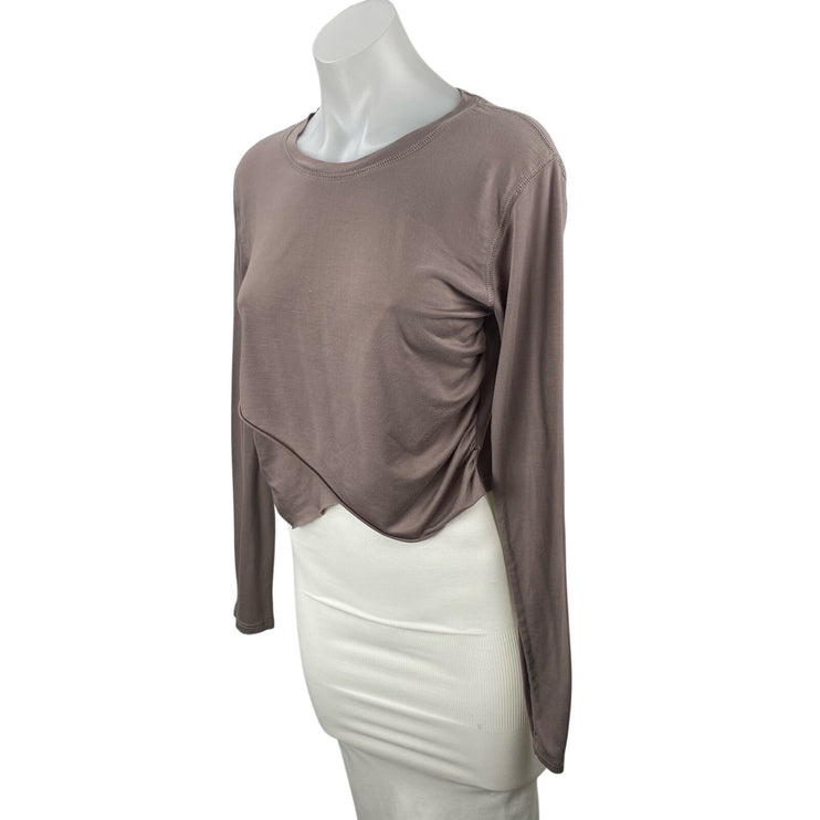 Mono B Women's Purple Long Sleeve Draped Knit Cropped T Shirt Tee Top Size L
