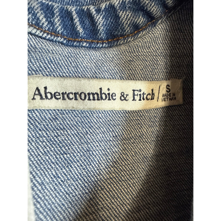 Abercrombie & Fitch Blue Sleeveless Crew Neck Zip Denim Jean Crop Top Size S
