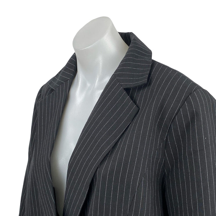 Lioness Stripe Notched Collared Long Sleeve Double Breasted Blazer Coat Jacket M
