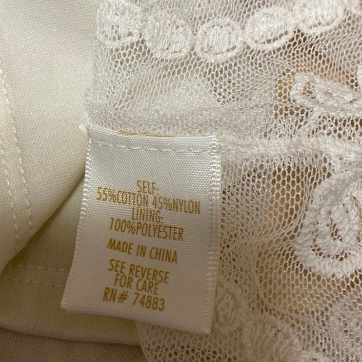 Adiva Women's White Floral Embroidered Lace Overlay Short Sleeve Bloue Top Sz S