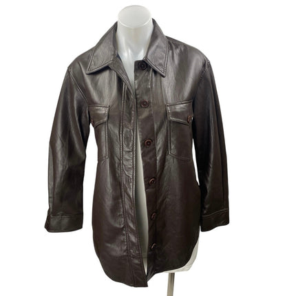Aritzia Wilfred Women's Brown Faux Vegan Leather Button Long Sleeve Jacket 2XS