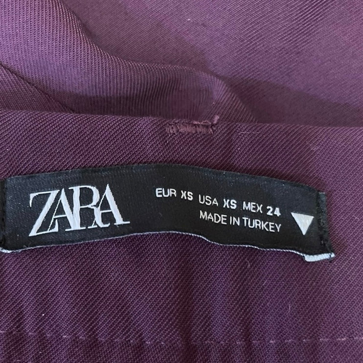 Zara Purple High Waisted Front Pleated Wide leg Business Career Dress Pant Sz XS