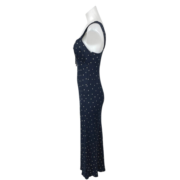 Madewell Navy Blue Polka Dots Sleeveless Tie Scoop Neck Maxi Slip Dress Size 0