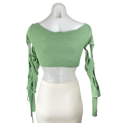 Oh Polly Green Cutout Long Sleeve Scop Neck Tie Off The Shoulder Crop Top Size 4