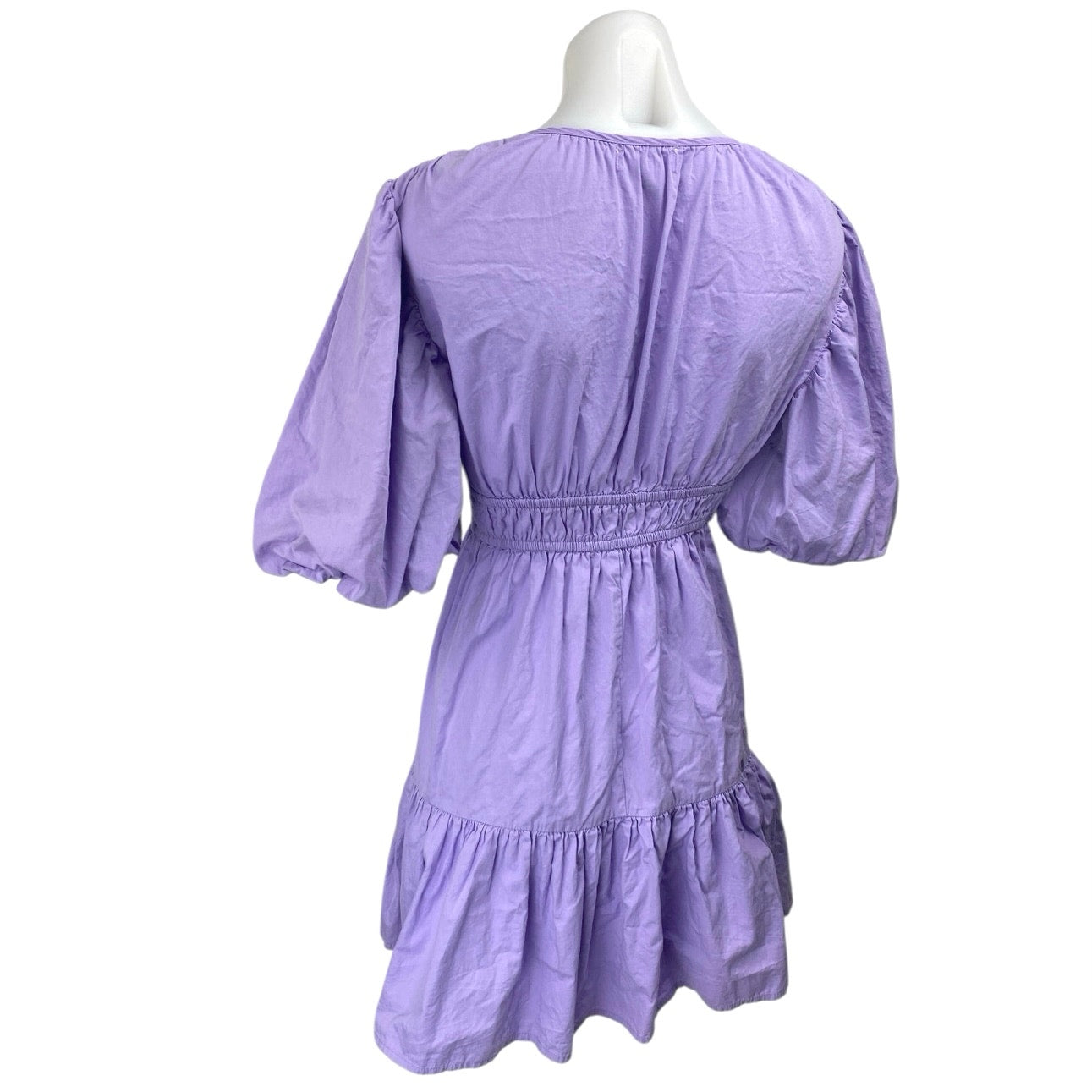Japna Purple Short Puff Sleeve V-neck Smocked Tiered Mini Fit & Flare Dress M Japna Purple Short Puff Sleeve V-neck Smocked Tiered Mini Fit & Flare Dress M