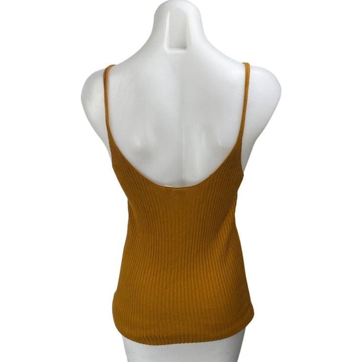 Anthropologie Meadow Rue Gold Ribbed Knit Sleeveless Deep V Neck Tank Top Size M