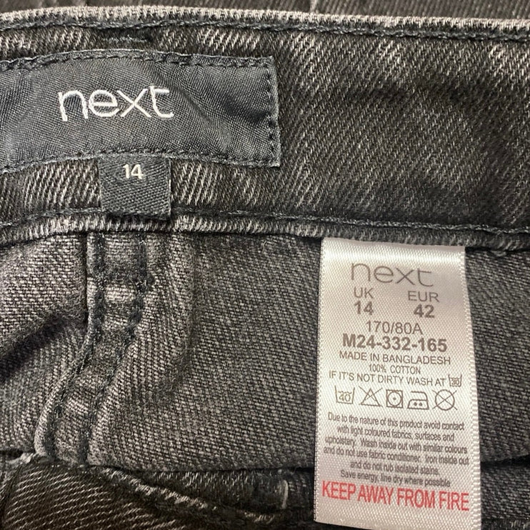 NEXT Women's Black High Waisted Distressed Cutoff Mini Denin Jean Skirt Size 14