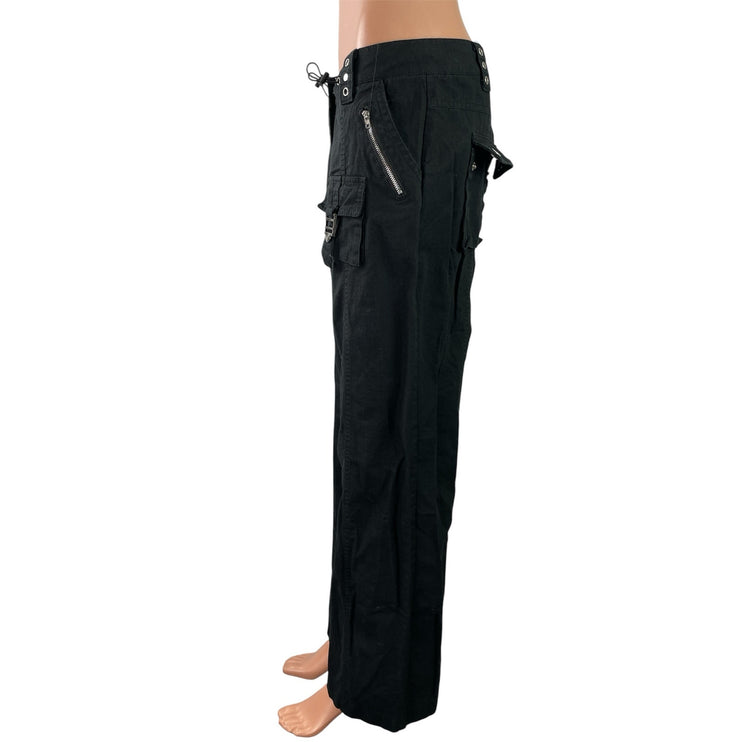 Edikted Women's Black Rivets Buckle Mid Rise Straight Leg Trousers Cargo Pants M