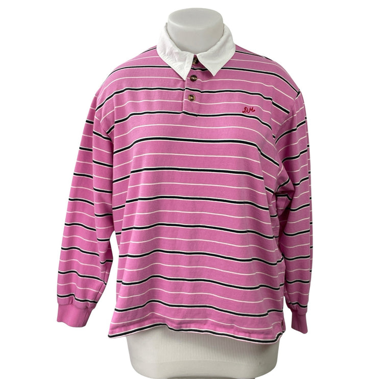 Damson Madder Womens Pink Striped Long Sleeve Polo Sweatshirt Shirt Top Size 16
