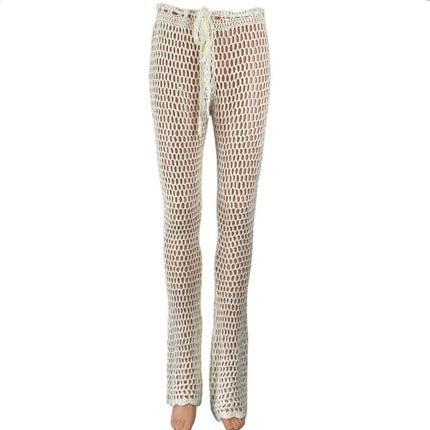 Primi Cream Crochet Mesh High Waisted Summer Swimming Cover Up Trousers Pants M