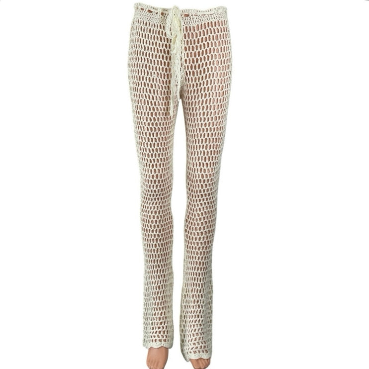 Primi Cream Crochet Mesh High Waisted Summer Swimming Cover Up Trousers Pants M