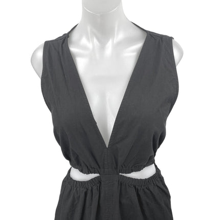 Zara Black Sleeveless V Neck Plunging Cut Out Waist A Line Maxi Dress Size XXL