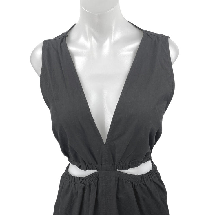 Zara Black Sleeveless V Neck Plunging Cut Out Waist A Line Maxi Dress Size XXL