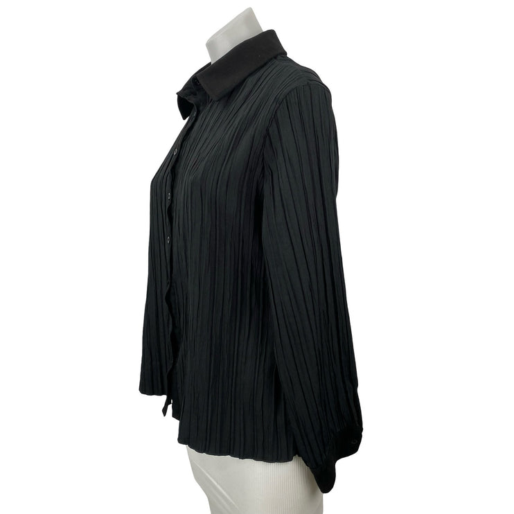 Jacqueline Riu Women's Black Long Sleeve Plisse Pleated Button Down Shirt Top 4