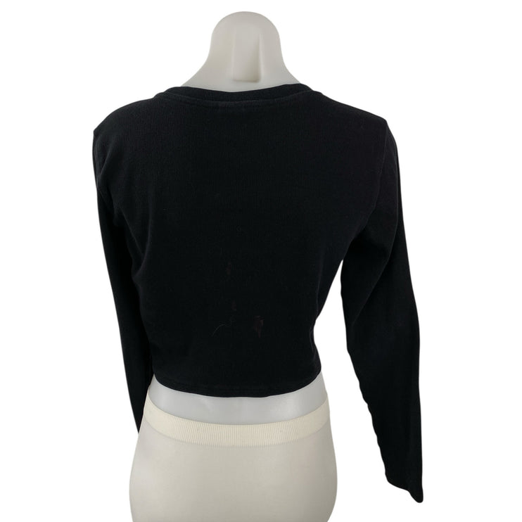 Aritzia TNA Womens Black Long Sleeve Crew Neck Knit T Shirt Tee Crop Top Size XL