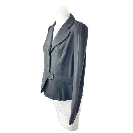 French Connection Women's Black Wool Belted Button Up Blazer Coat Jacket Size 12