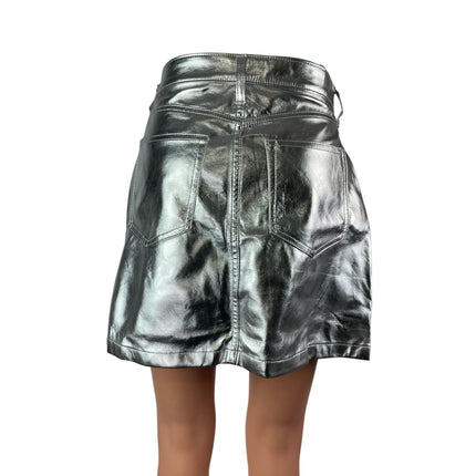 NEW Gap Silver Metallic High Waisted Faux Leather Vegan A Line Mini Skirt Size 6