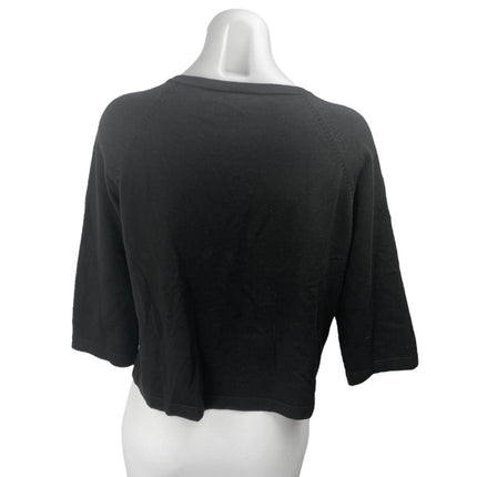 Ann Taylor Black Crochet Embroidered Half Sleeve Blazer Cardigan Blouse Top L