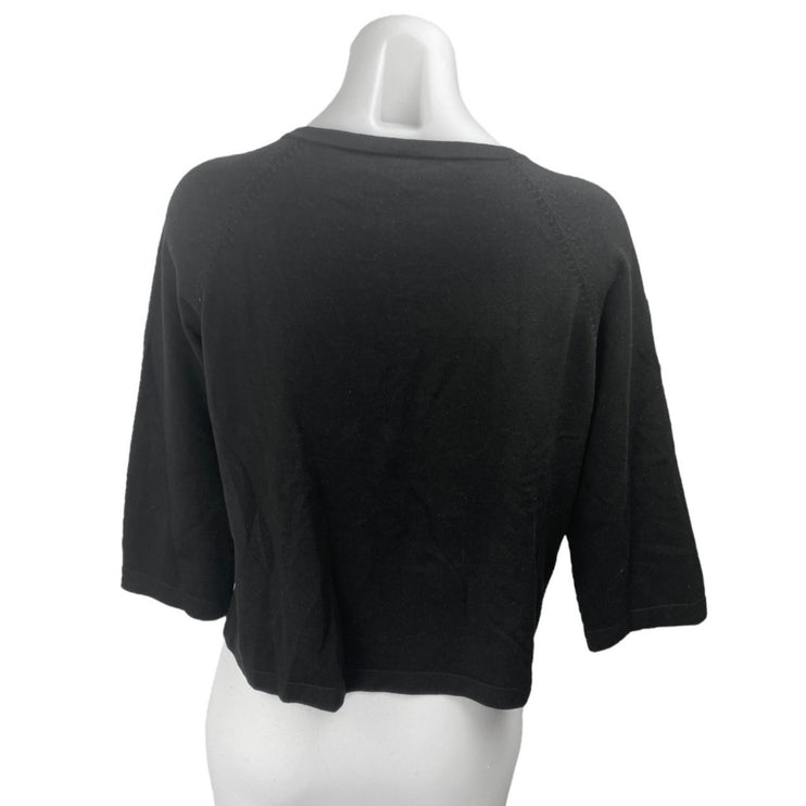 Ann Taylor Black Crochet Embroidered Half Sleeve Blazer Cardigan Blouse Top L