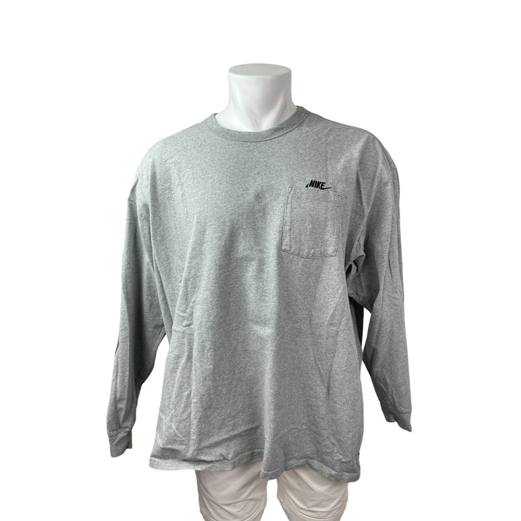Nike Men's Gray Logo Embroidered Long Sleeve Pocket T Shirt Tee Top Size XXL
