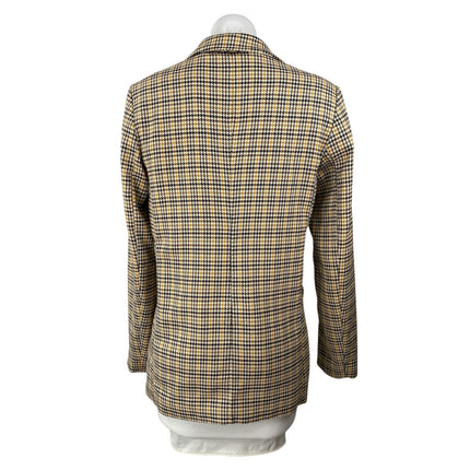 Vila Beige Plaid Tweed Collared Long Sleeve Pockets Blazer Coat Jacket Size 36