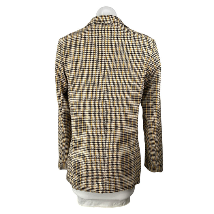 Vila Beige Plaid Tweed Collared Long Sleeve Pockets Blazer Coat Jacket Size 36