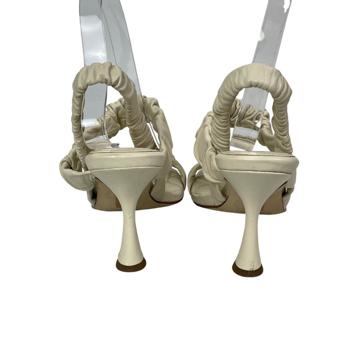 Sam Edelman Marlena Ivory Leather Ruched Padded Strap Heels Slingback Sandals 7