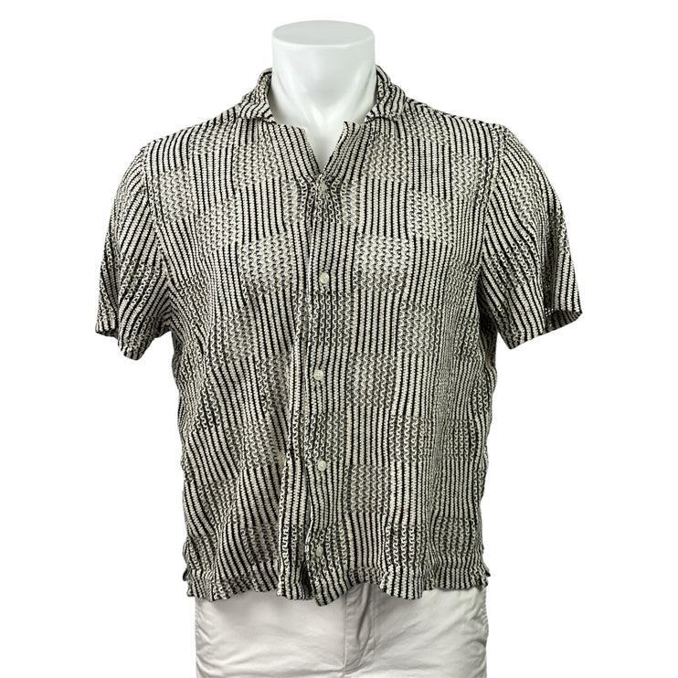 Hollister Boxy Fit Black White Check Open Knit Crochet Button Down Shirt Top S