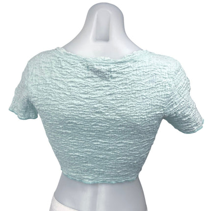 Urban Outfitters Blue Short Sleeve Textured Crinkled Button Down Crop Top Size S