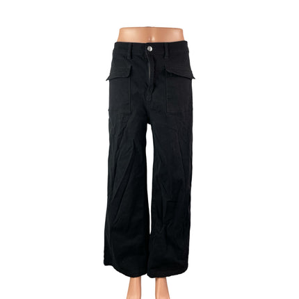 Dokotoo Women's Black High Waisted Flap Pocket Wide Leg Denim Jeans Size 14