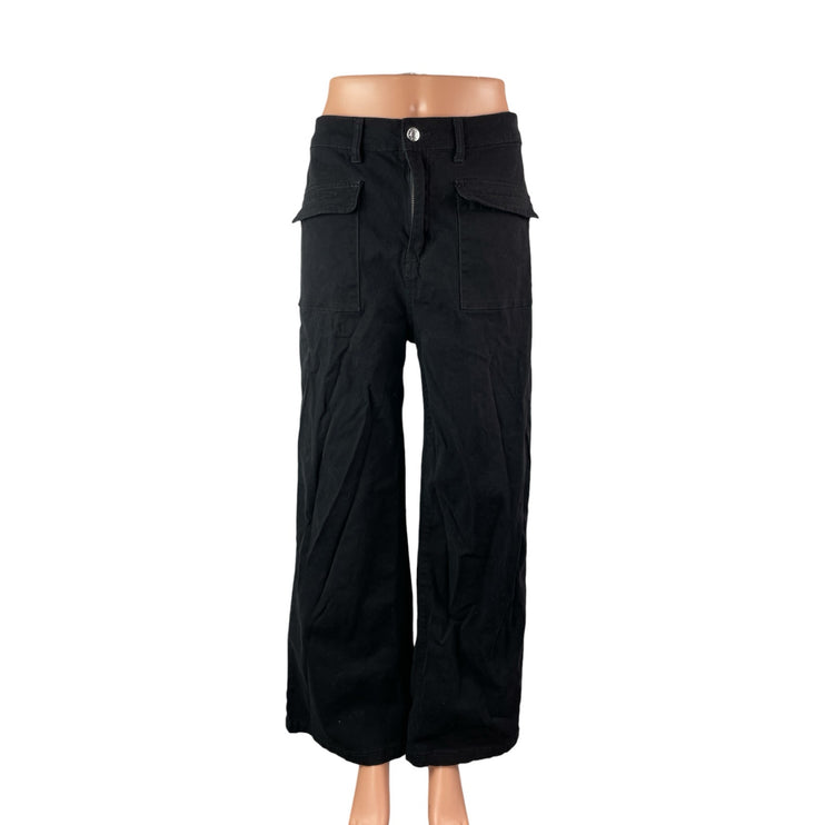 Dokotoo Women's Black High Waisted Flap Pocket Wide Leg Denim Jeans Size 14