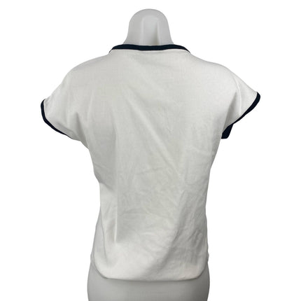 MNG Mango Women's White Short Sleeve Crew Neck Ringer Tee Basic T-Shirt Top Sz M