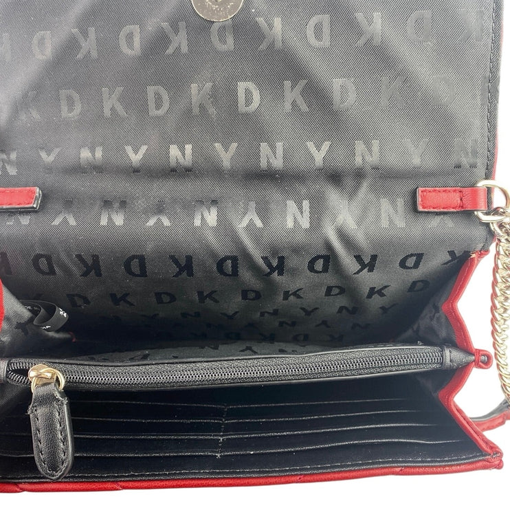 DKNY Veronica WOC Red Leather Quilted Crossbody Wallet Mini Purse Crossbody OS