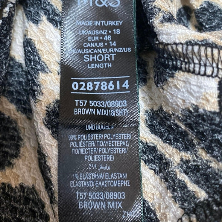 NEW M&S Marks & Spencer Beige Black Leopard Print Wide Leg Trousers Pants Sz 14